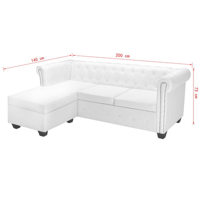 L-formet Chesterfield sofa kunstlæder hvid