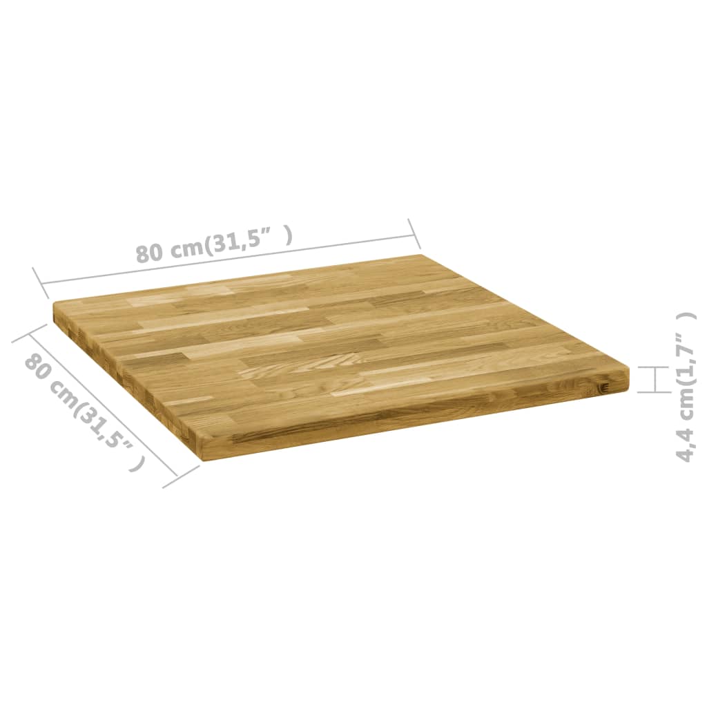 bordplade massivt egetræ firkantet 44 mm 80 x 80 cm