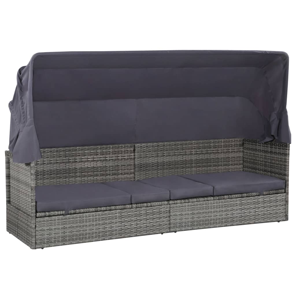 solseng med baldakin brun 205 x 62 cm polyrattan