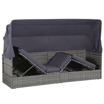 solseng med baldakin brun 205 x 62 cm polyrattan