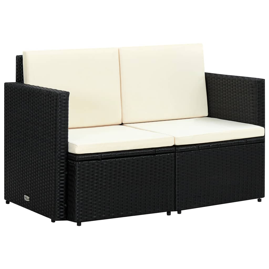 2-personers havesofa med hynder sort polyrattan