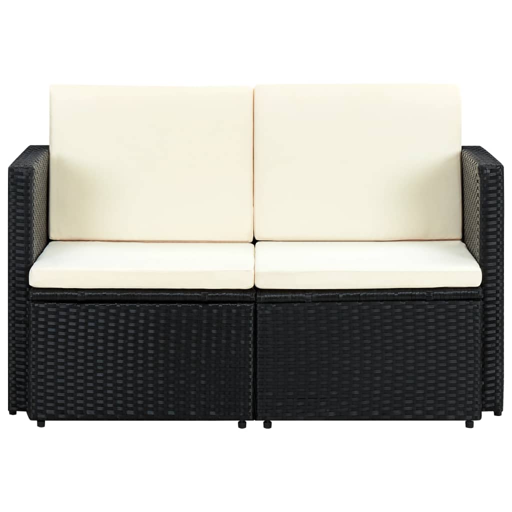 2-personers havesofa med hynder sort polyrattan