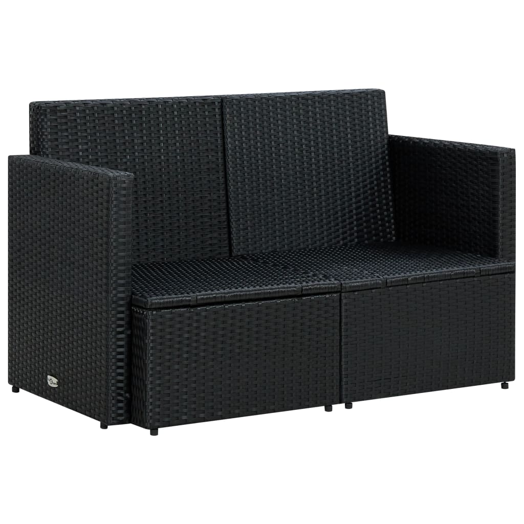 2-personers havesofa med hynder sort polyrattan