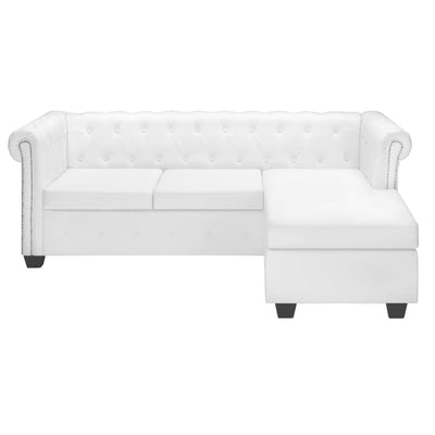 L-formet Chesterfield sofa kunstlæder hvid