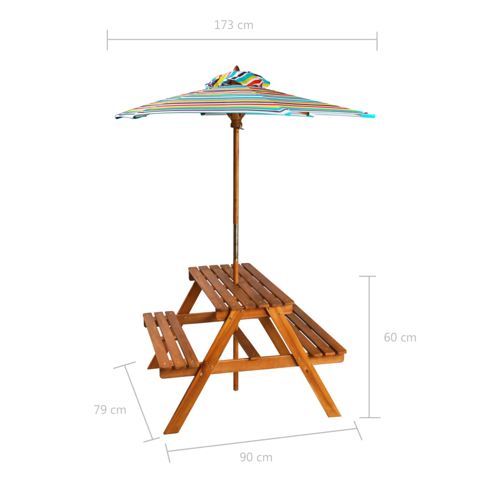 picnicbord med parasol til børn 79x90x60 cm akacietræ