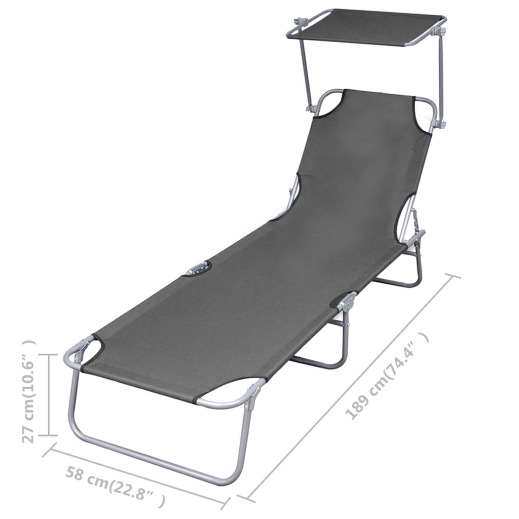 foldbar liggestol med tag stål grå