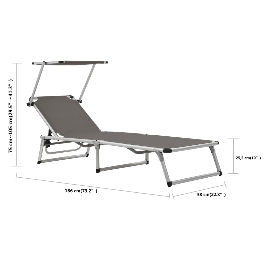 foldbar liggestol med tag aluminium og textilene grå