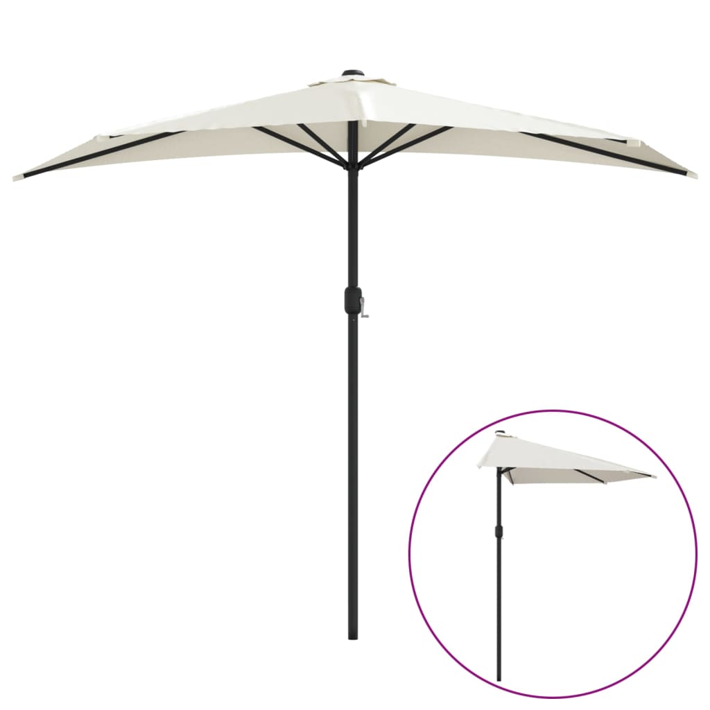 balkonparasol med aluminumsstang sandfarvet 270 x 144 cm halv