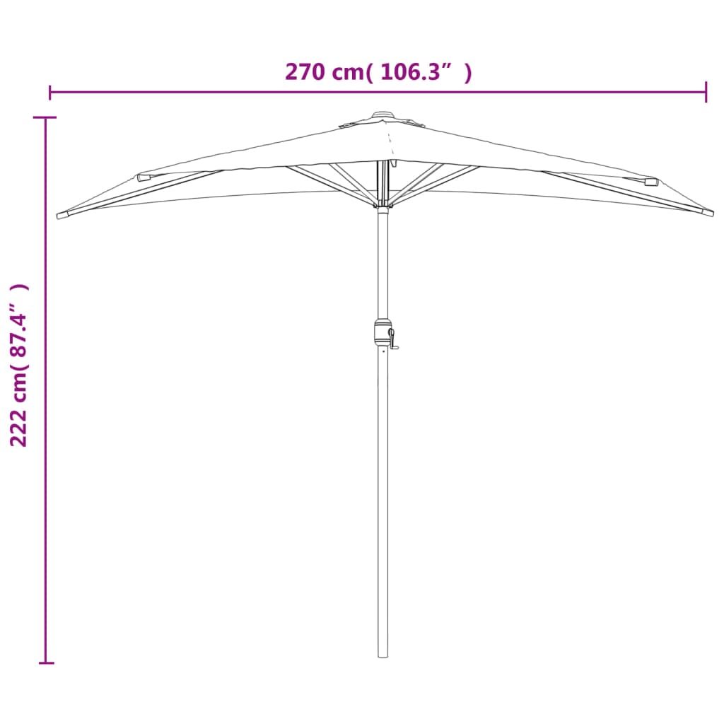 balkonparasol med aluminumsstang sandfarvet 270 x 144 cm halv