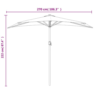 balkonparasol med aluminumsstang sandfarvet 270 x 144 cm halv