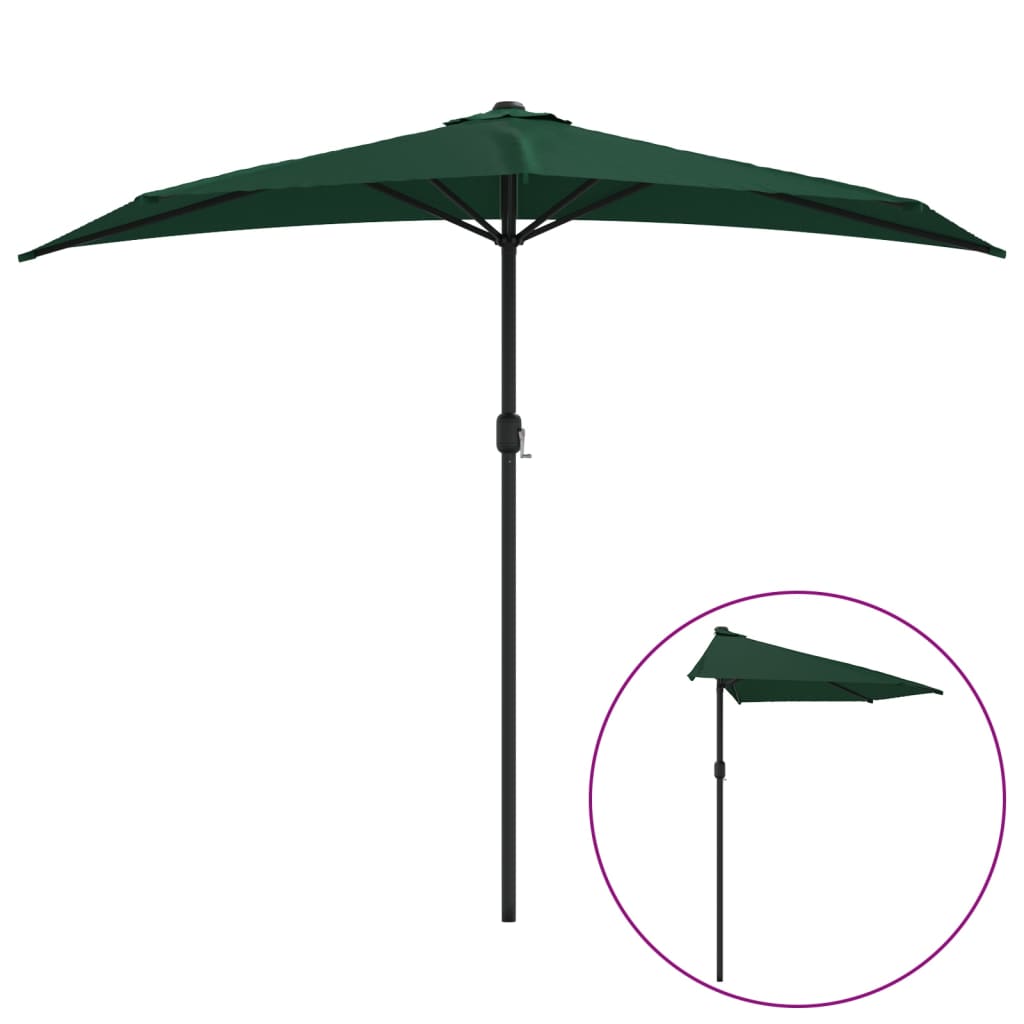 balkonparasol med aluminumsstang grøn 270 x 144 cm halv