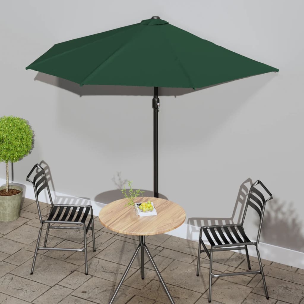 balkonparasol med aluminumsstang grøn 270 x 144 cm halv