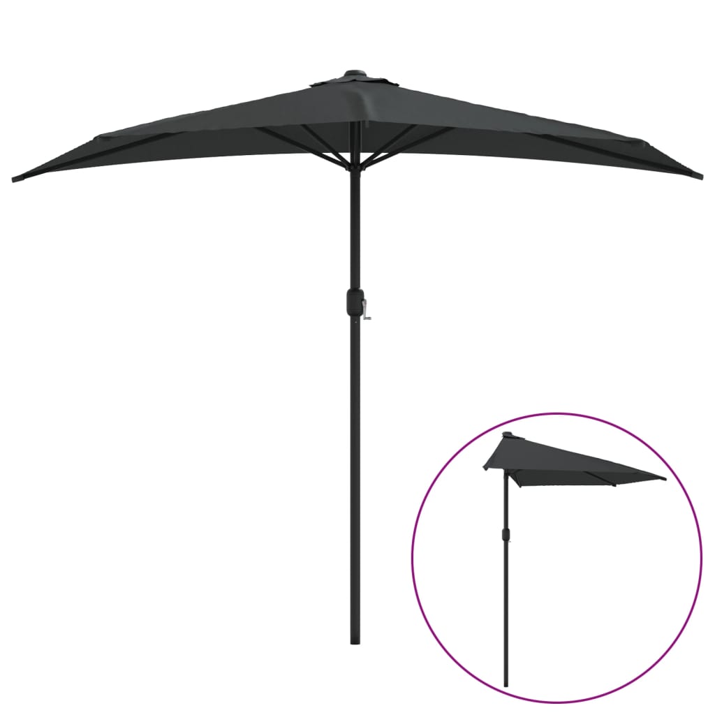 balkonparasol med aluminumsstang antracitgrå 270 x 144 cm halv