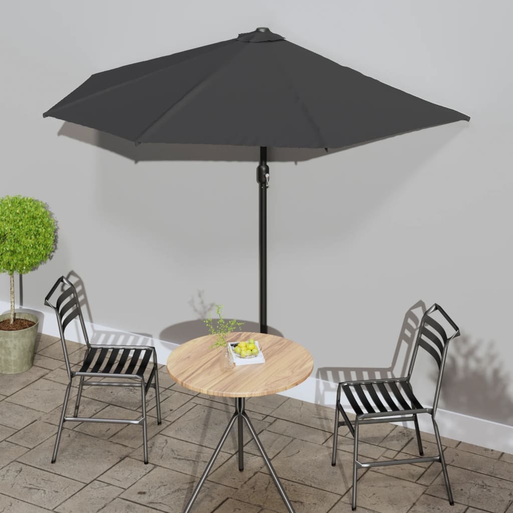 balkonparasol med aluminumsstang antracitgrå 270 x 144 cm halv