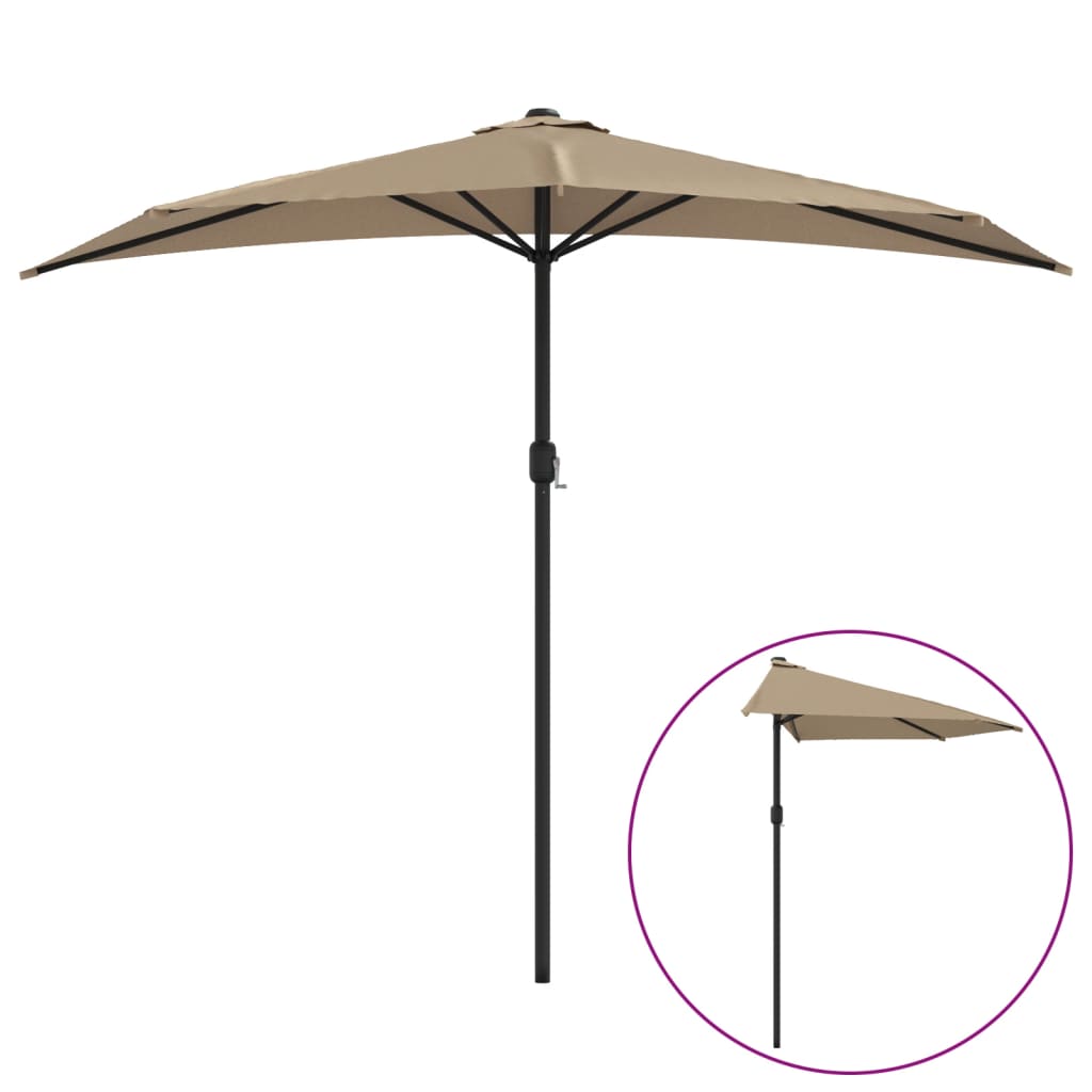 balkonparasol med aluminumsstang gråbrun 270 x 144 cm halv