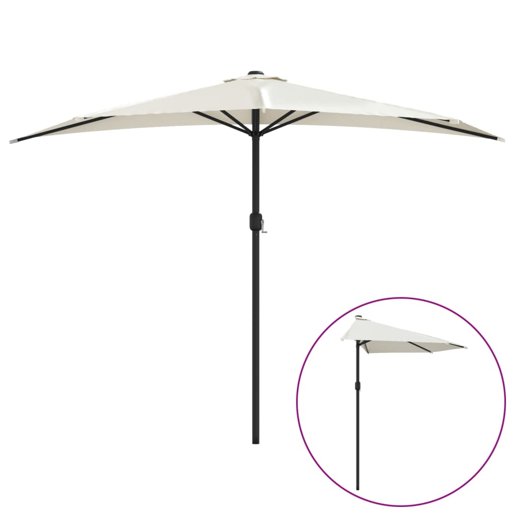 balkonparasol med aluminumsstang sandfarvet 300 x 155 cm halv