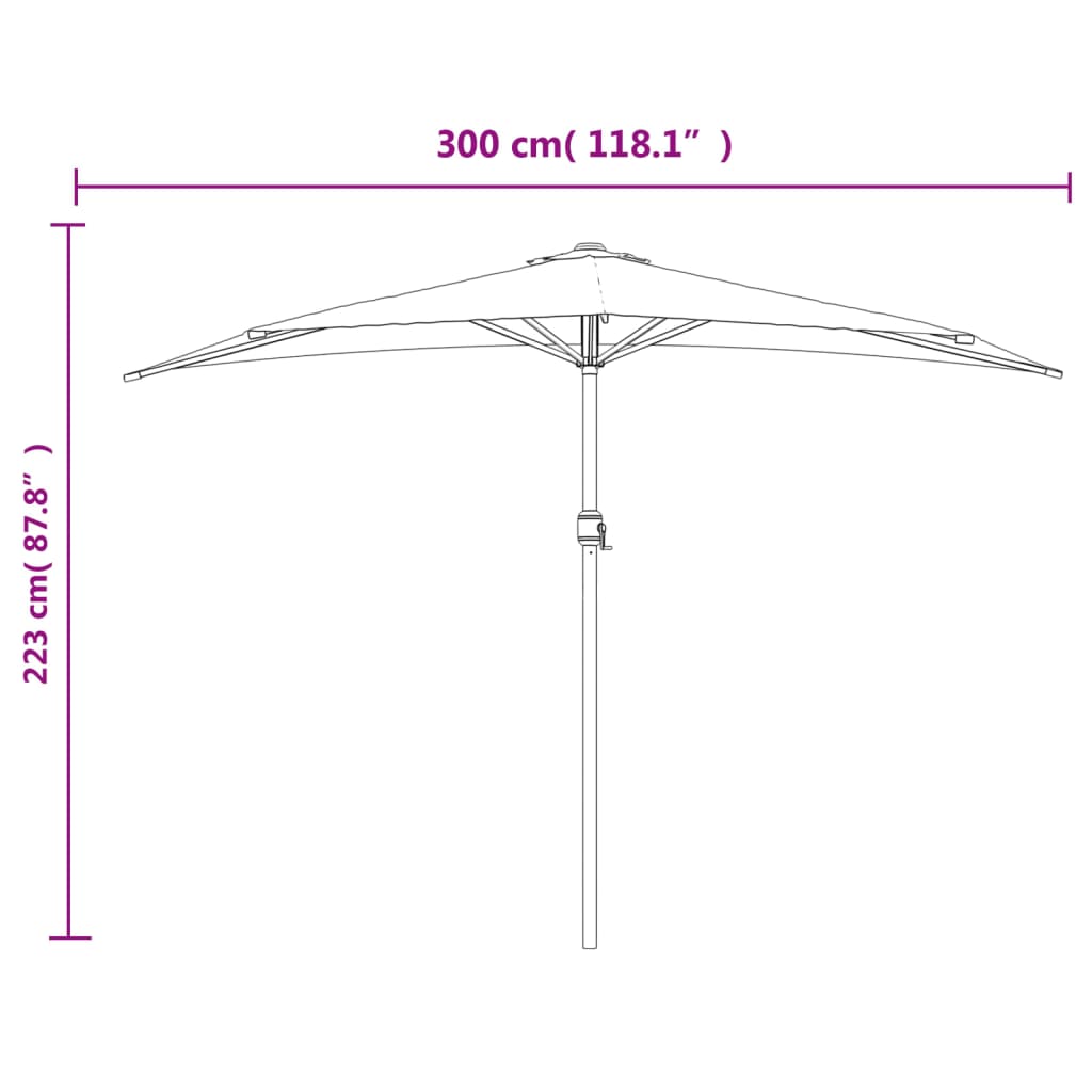 balkonparasol med aluminumsstang sandfarvet 300 x 155 cm halv