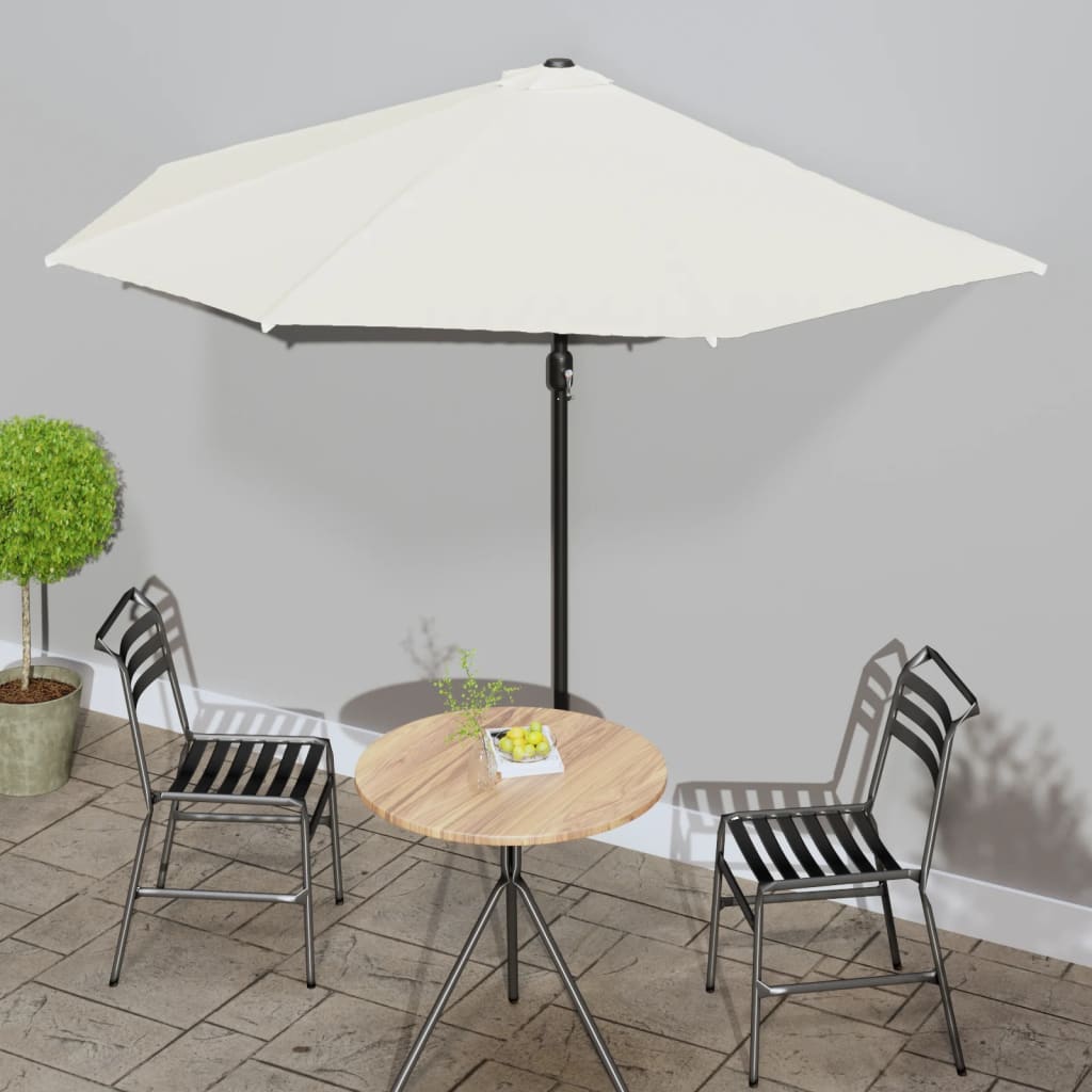 balkonparasol med aluminumsstang sandfarvet 300 x 155 cm halv