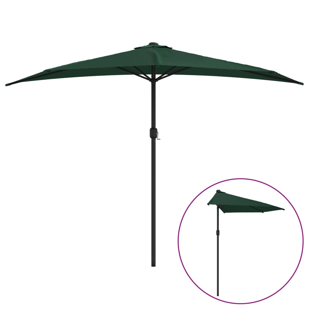 balkonparasol med aluminumsstang grøn 300 x 155 cm halv