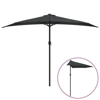 balkonparasol med aluminumsstang antracitgrå 300 x 155 cm halv