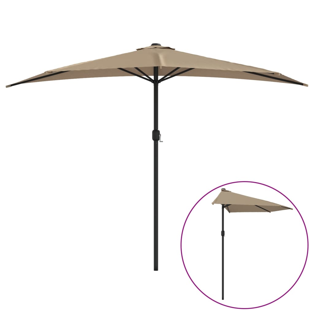 balkonparasol med aluminumsstang gråbrun 300 x 155 cm halv