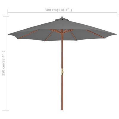 parasol 300 cm træstang antracitgrå