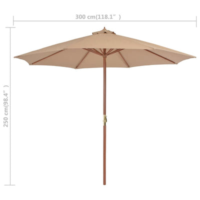 parasol 300 cm træstang gråbrun