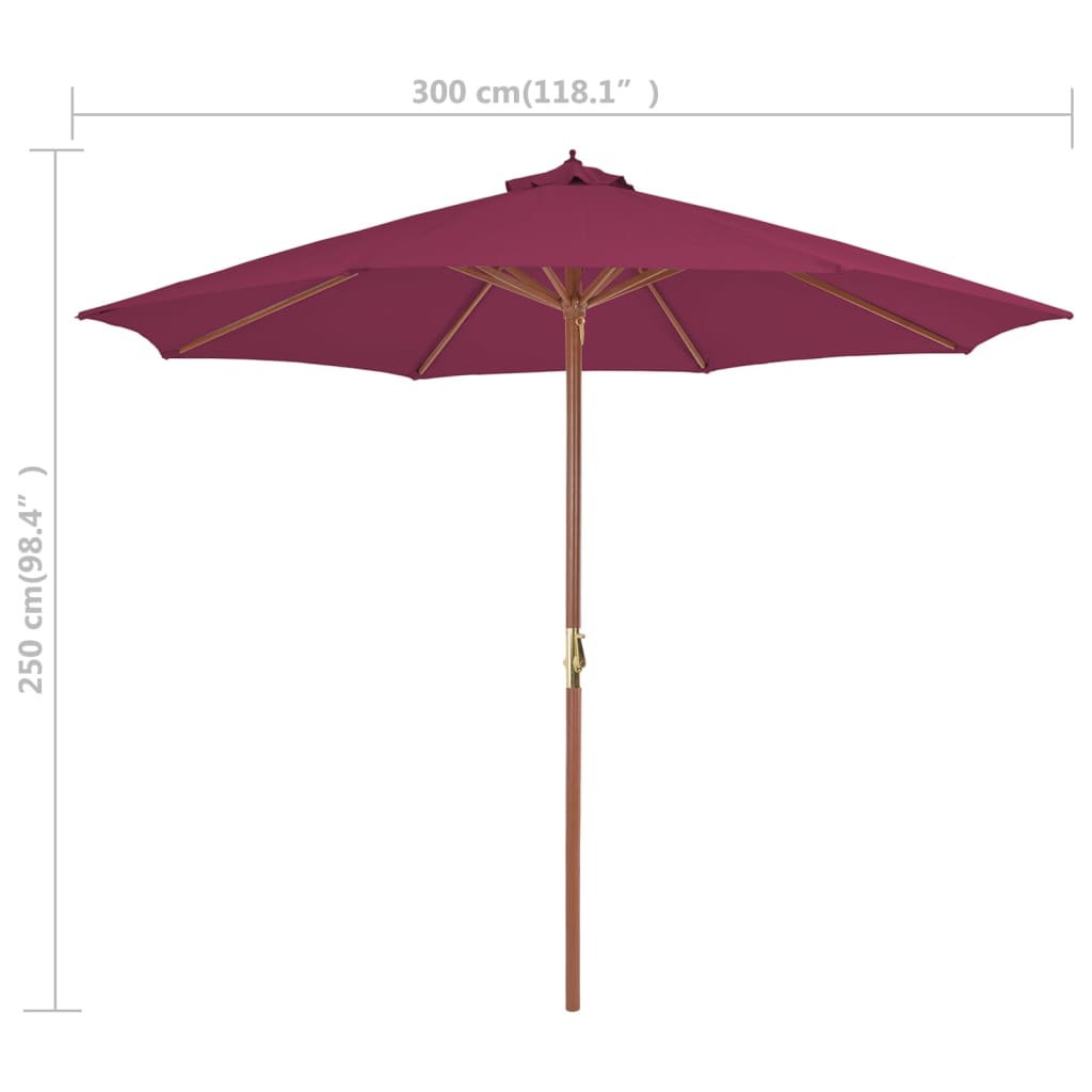 parasol 300 cm træstang bordeauxrød