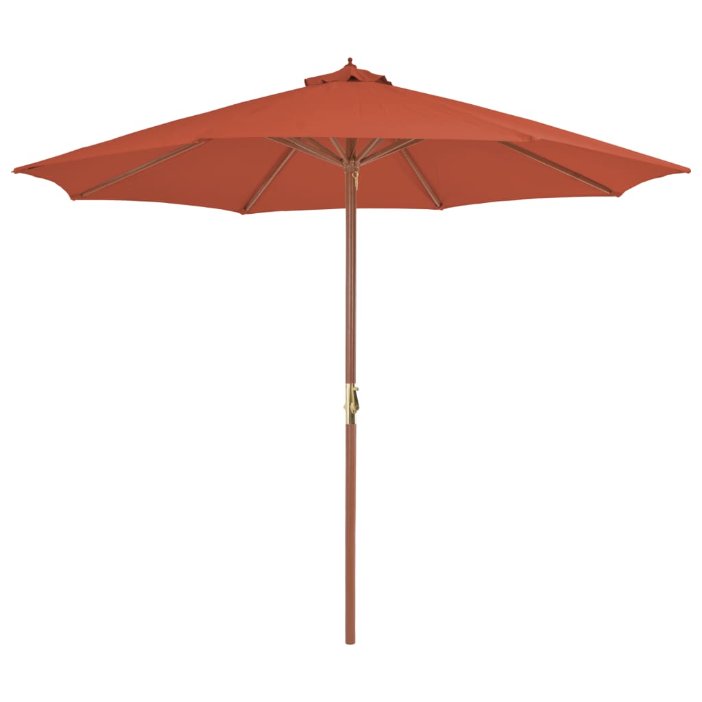 parasol 300 cm træstang terracottafarvet