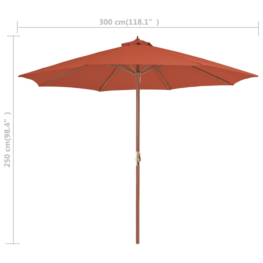 parasol 300 cm træstang terracottafarvet