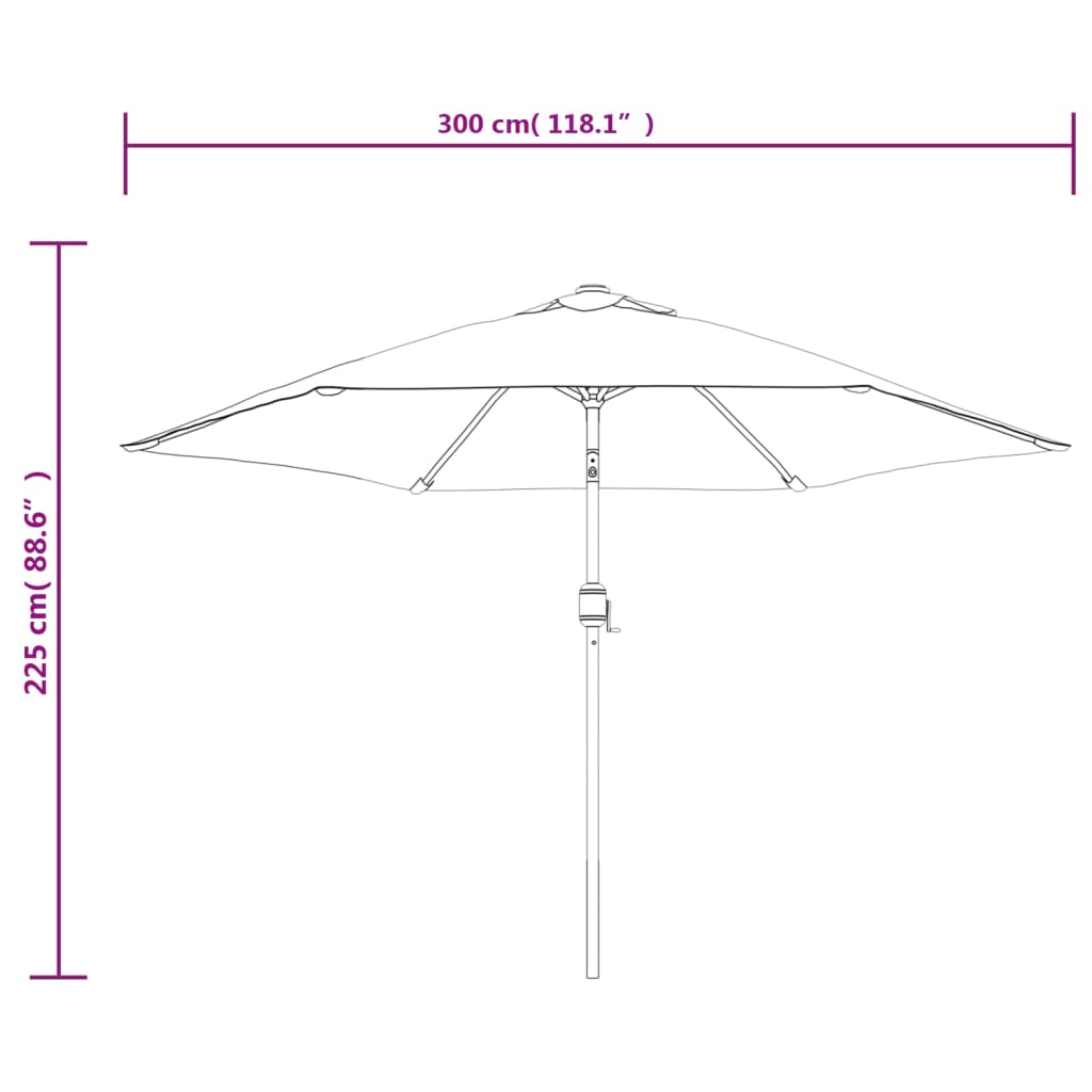 udendørs parasol med LED-lys og stålstang 300 cm antracitgrå