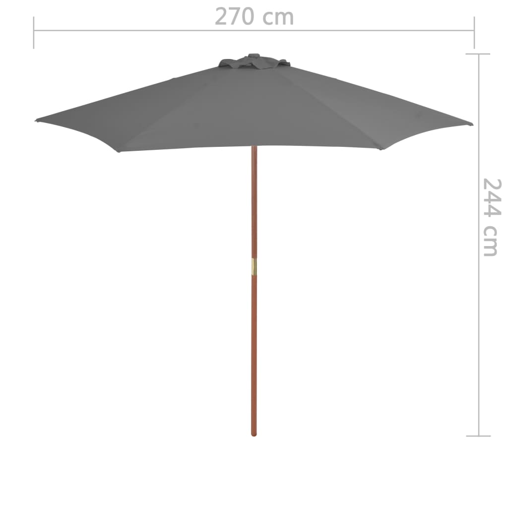 parasol 270 cm træstang antracitgrå