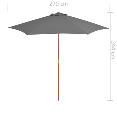 parasol 270 cm træstang antracitgrå