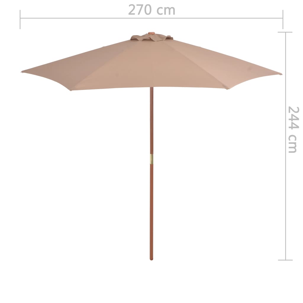 parasol 270 cm træstang gråbrun