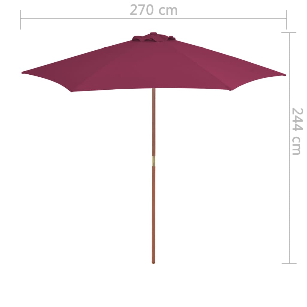 parasol 270 cm træstang bordeauxrød