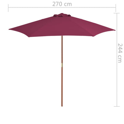 parasol 270 cm træstang bordeauxrød