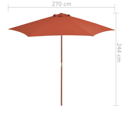 parasol 270 cm træstang terrakottafarvet