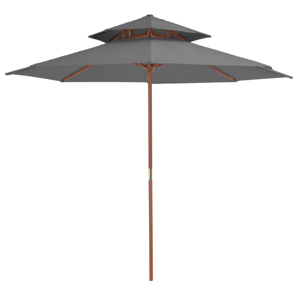 parasol m. træstang 270 cm 2 niveauer antracitgrå