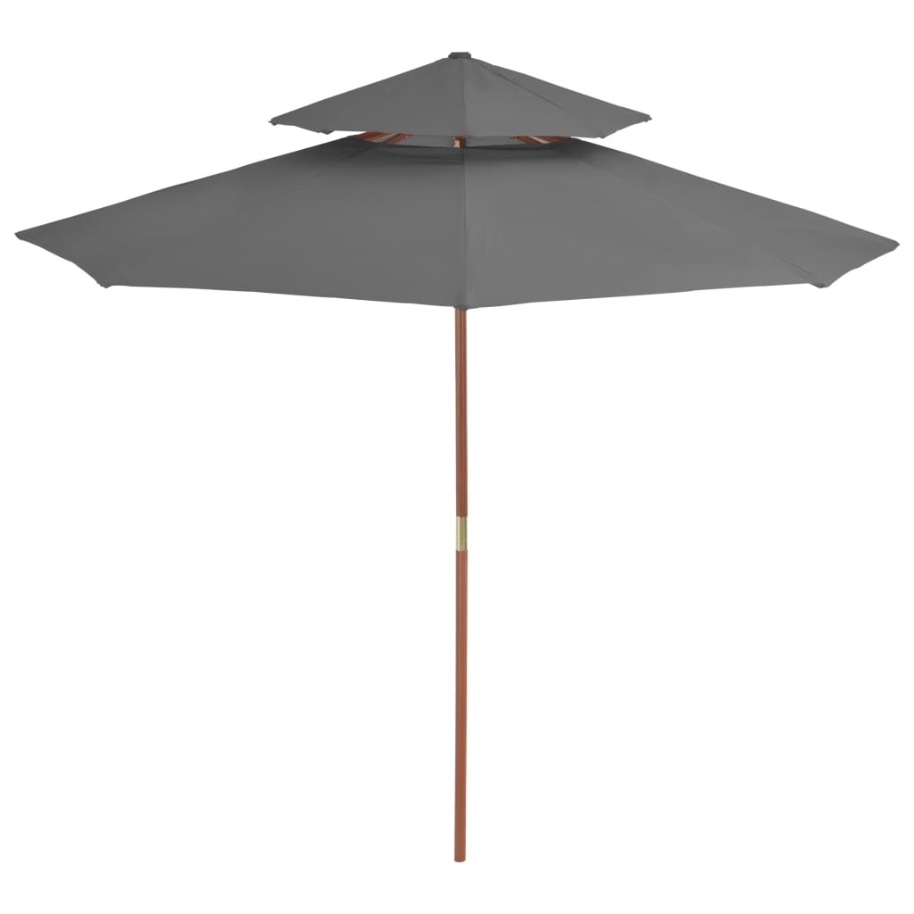 parasol m. træstang 270 cm 2 niveauer antracitgrå