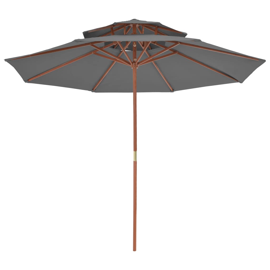 parasol m. træstang 270 cm 2 niveauer antracitgrå