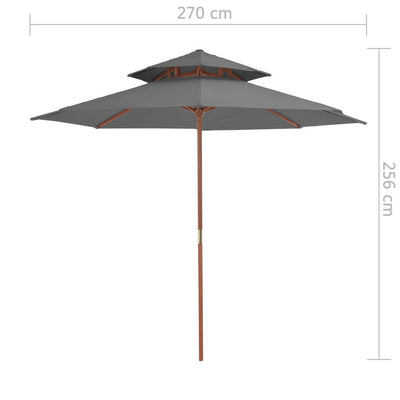 parasol m. træstang 270 cm 2 niveauer antracitgrå