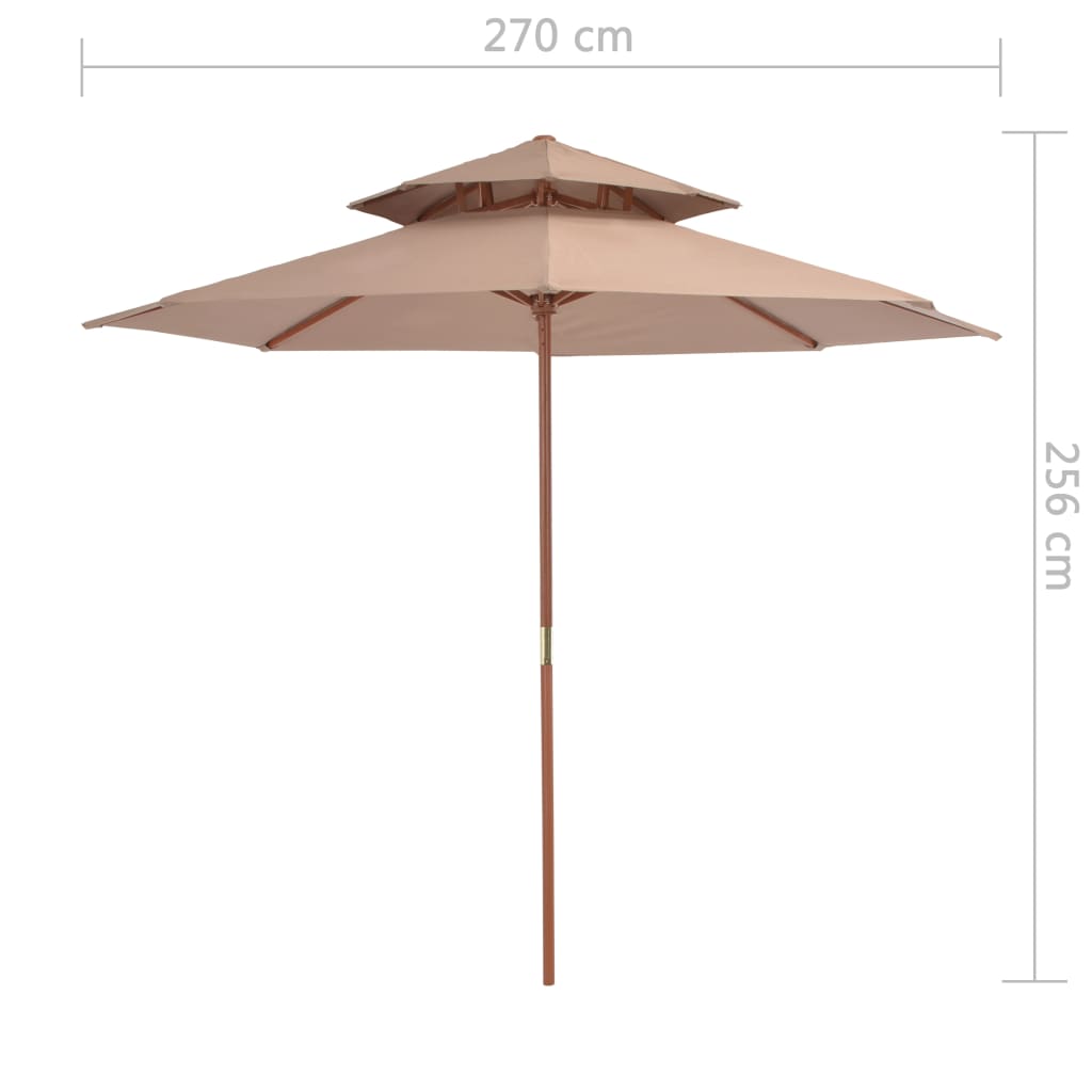 parasol 270 cm træstang gråbrun