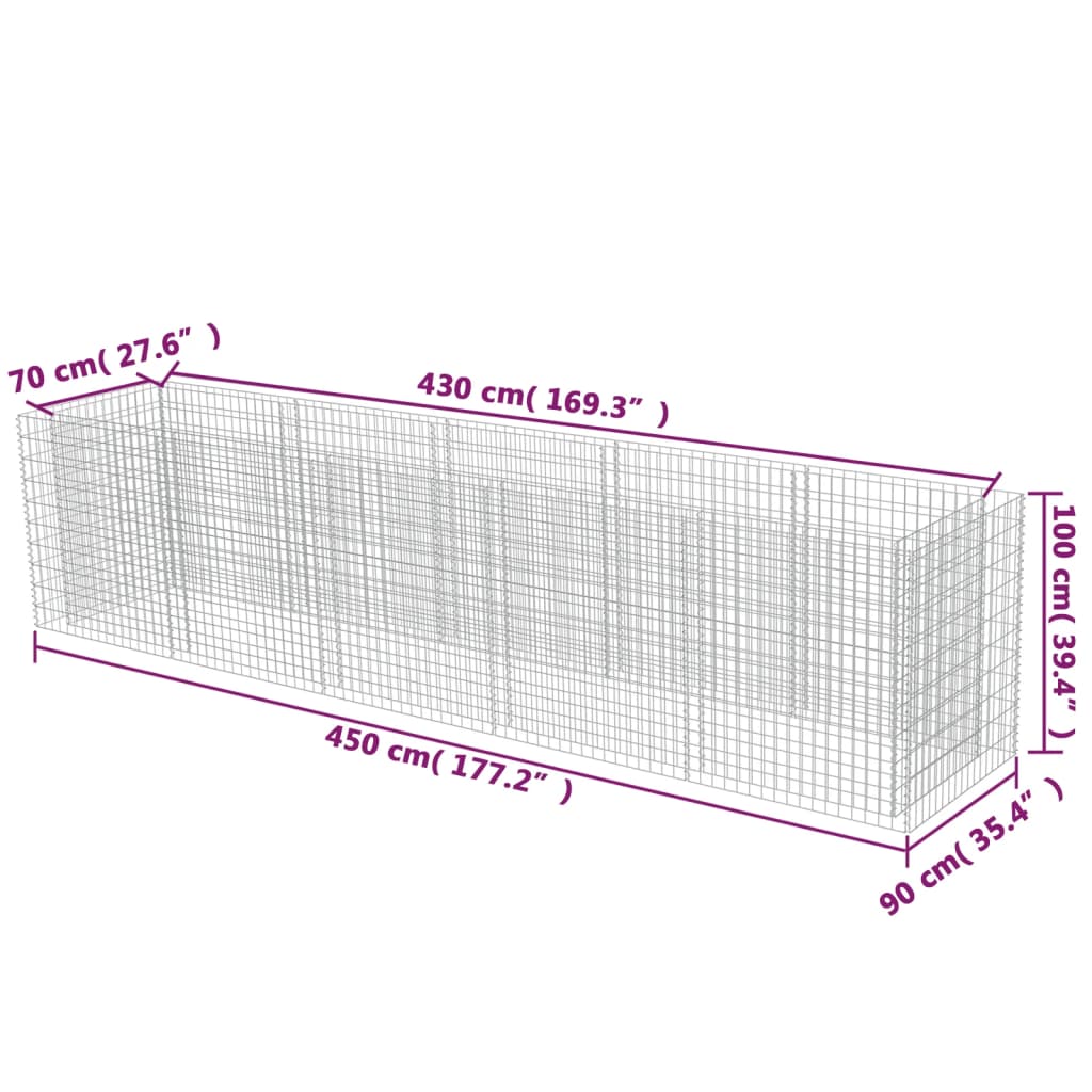 gabion-højbed 450x90x100 cm galvaniseret stål