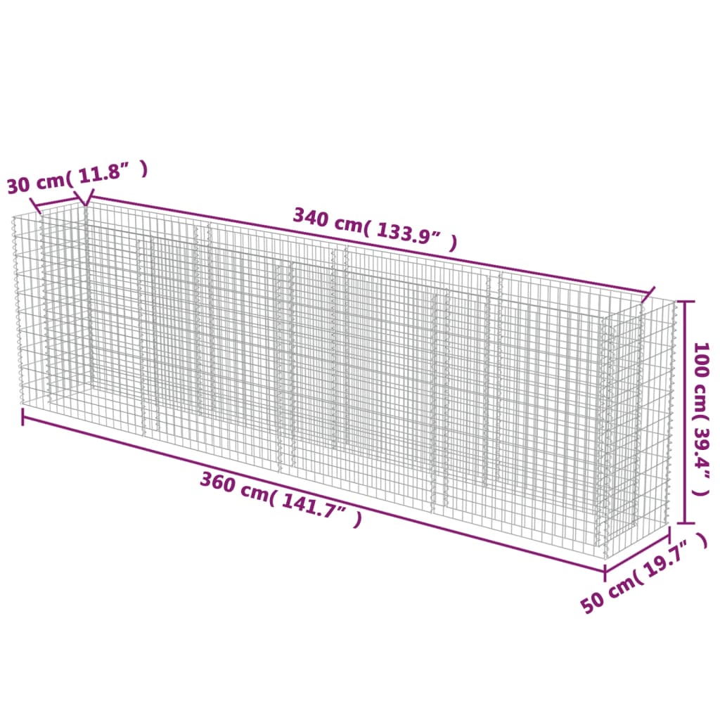 gabion-højbed 360x50x100 cm galvaniseret stål