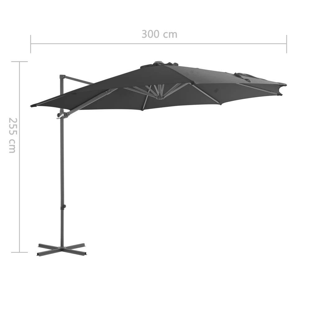 hængeparasol 300 cm stålstang antracitgrå