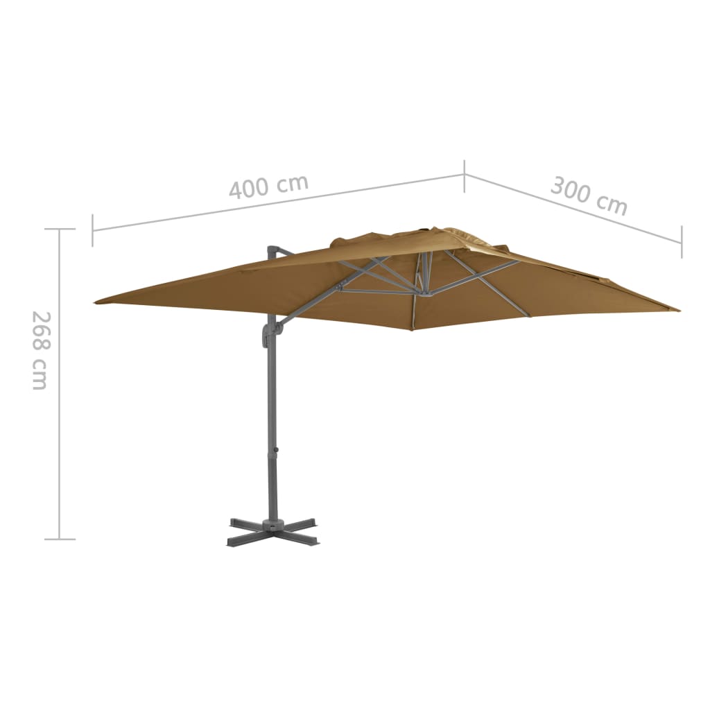 hængeparasol 400x300 cm aluminiumsstang gråbrun