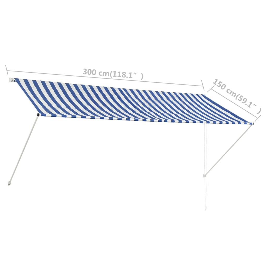 foldemarkise 300x150 cm blå og hvid