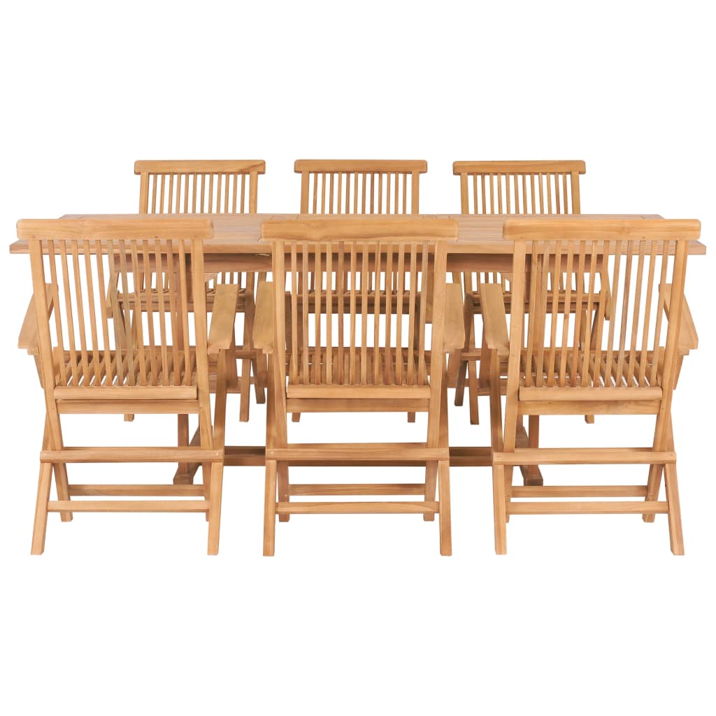 udendørs spisebordssæt 7 dele 150-200x100x75 cm massivt teak