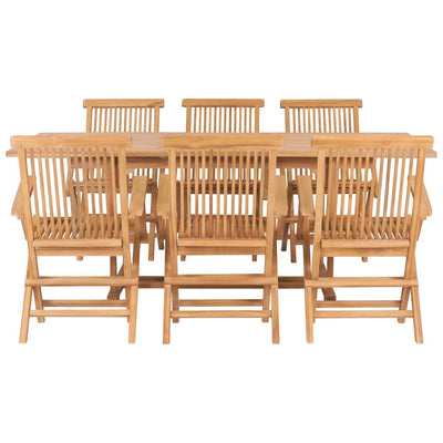 udendørs spisebordssæt 7 dele 150-200x100x75 cm massivt teak