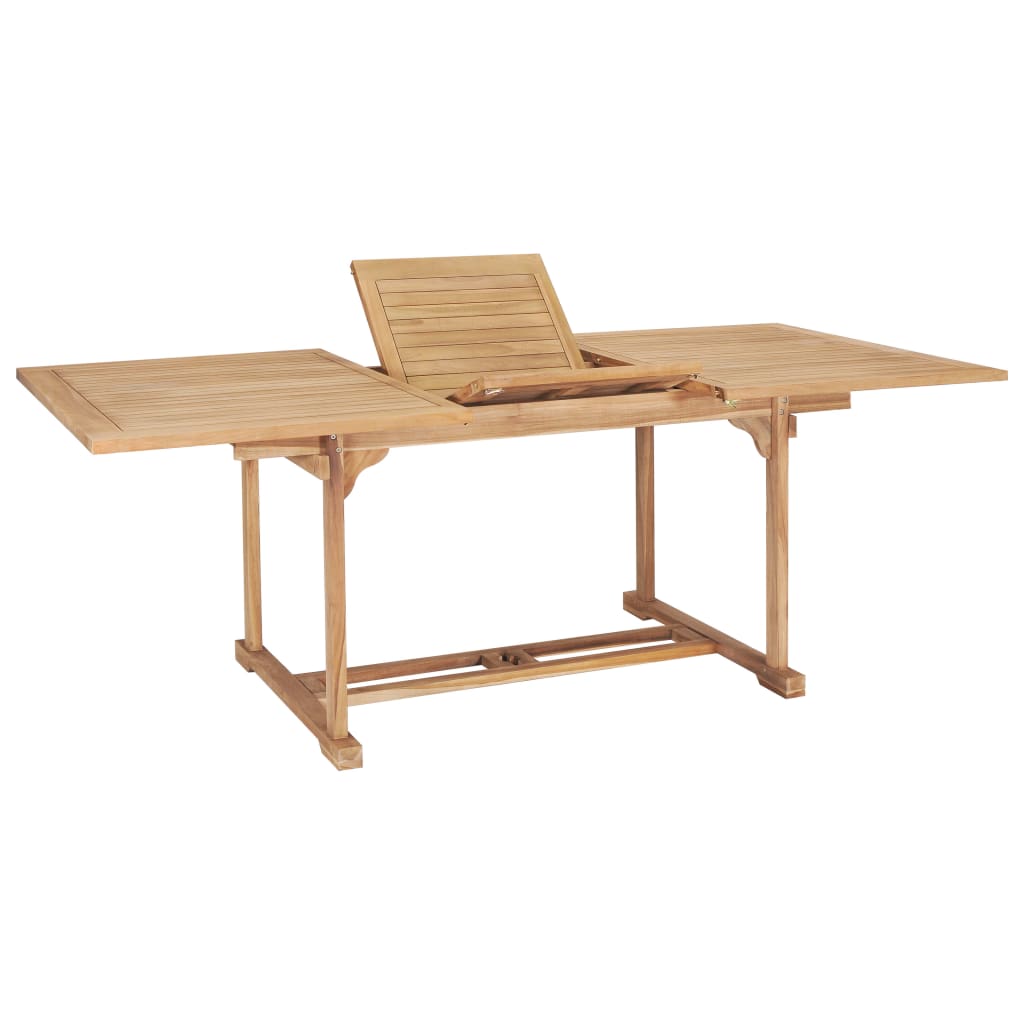 udendørs spisebordssæt 7 dele 150-200x100x75 cm massivt teak